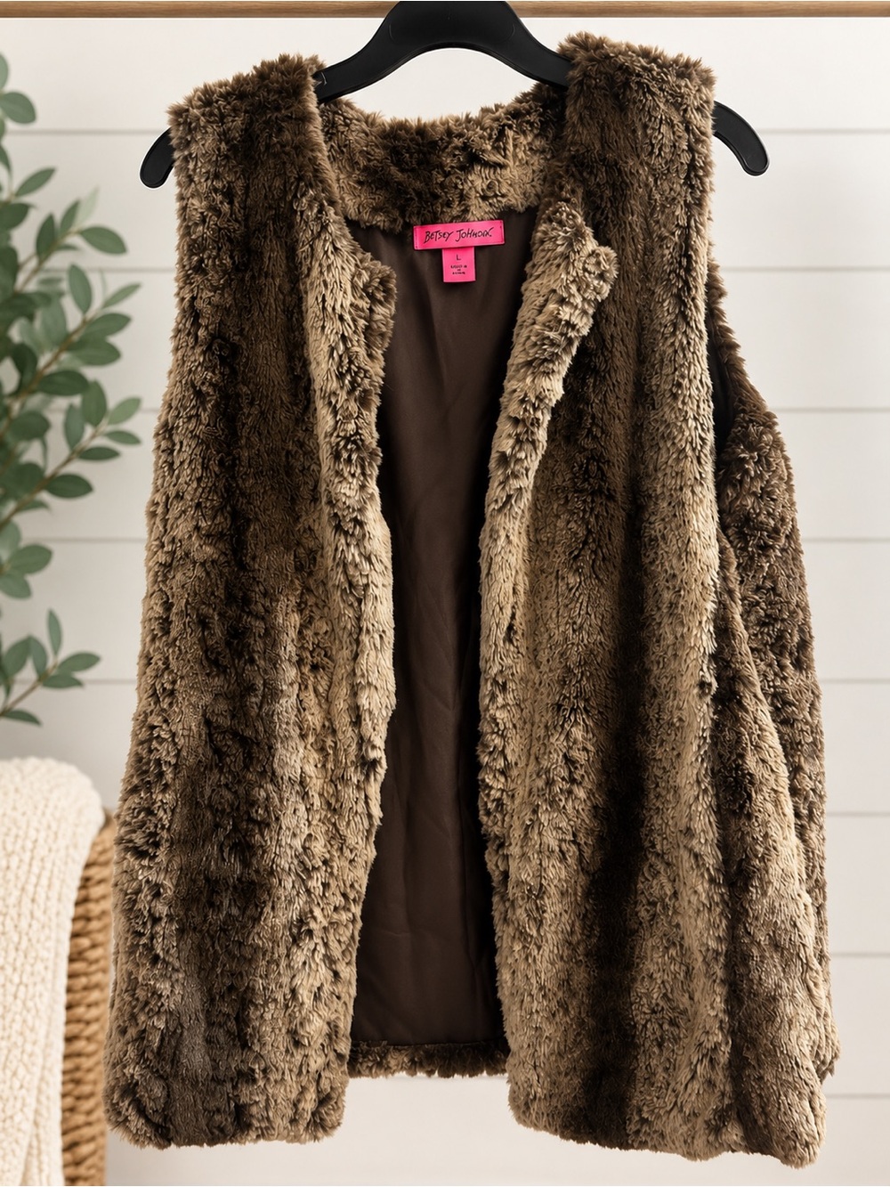 Betsey Johnson Brown Faux Fur Sleeveless Vest